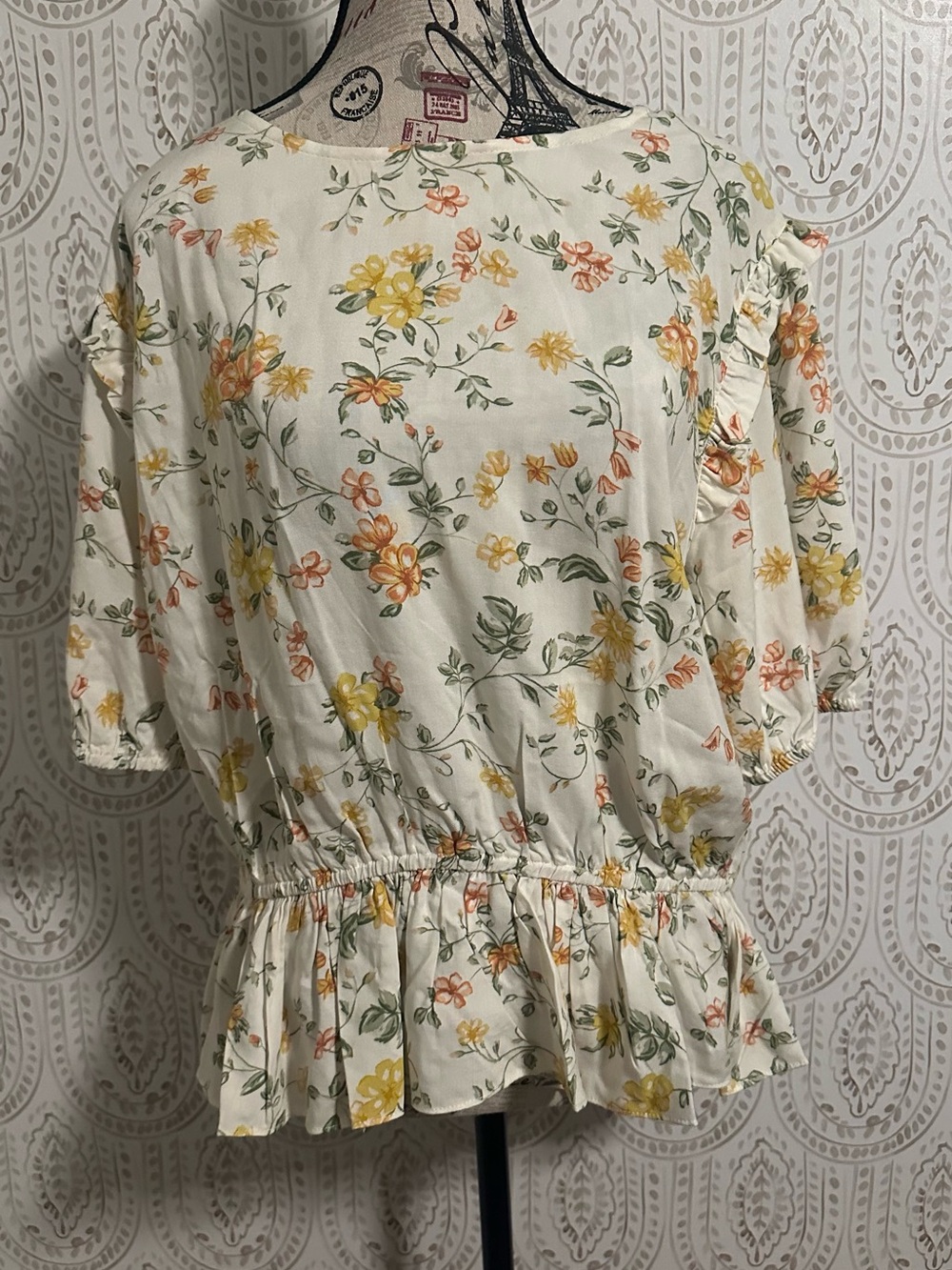 Lost + Wander Cream Floral Ruffle Waist Peasant Blouse
